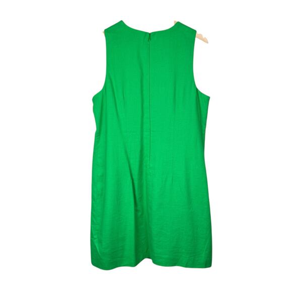 J Howard NWT Kelly Green Linen Blend Gold Lace Trim Sleeveless Shift Dress - Picture 9 of 12